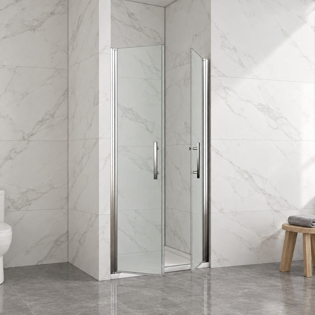 Porte de douche pivotante pour niche – en situation dans une salle de bain