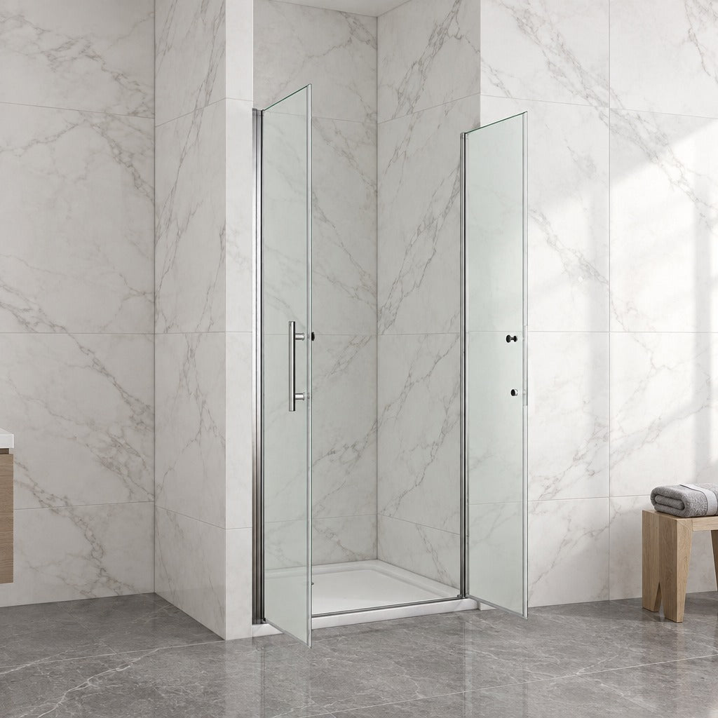 Porte de douche pivotante pour niche – en situation dans une salle de bain