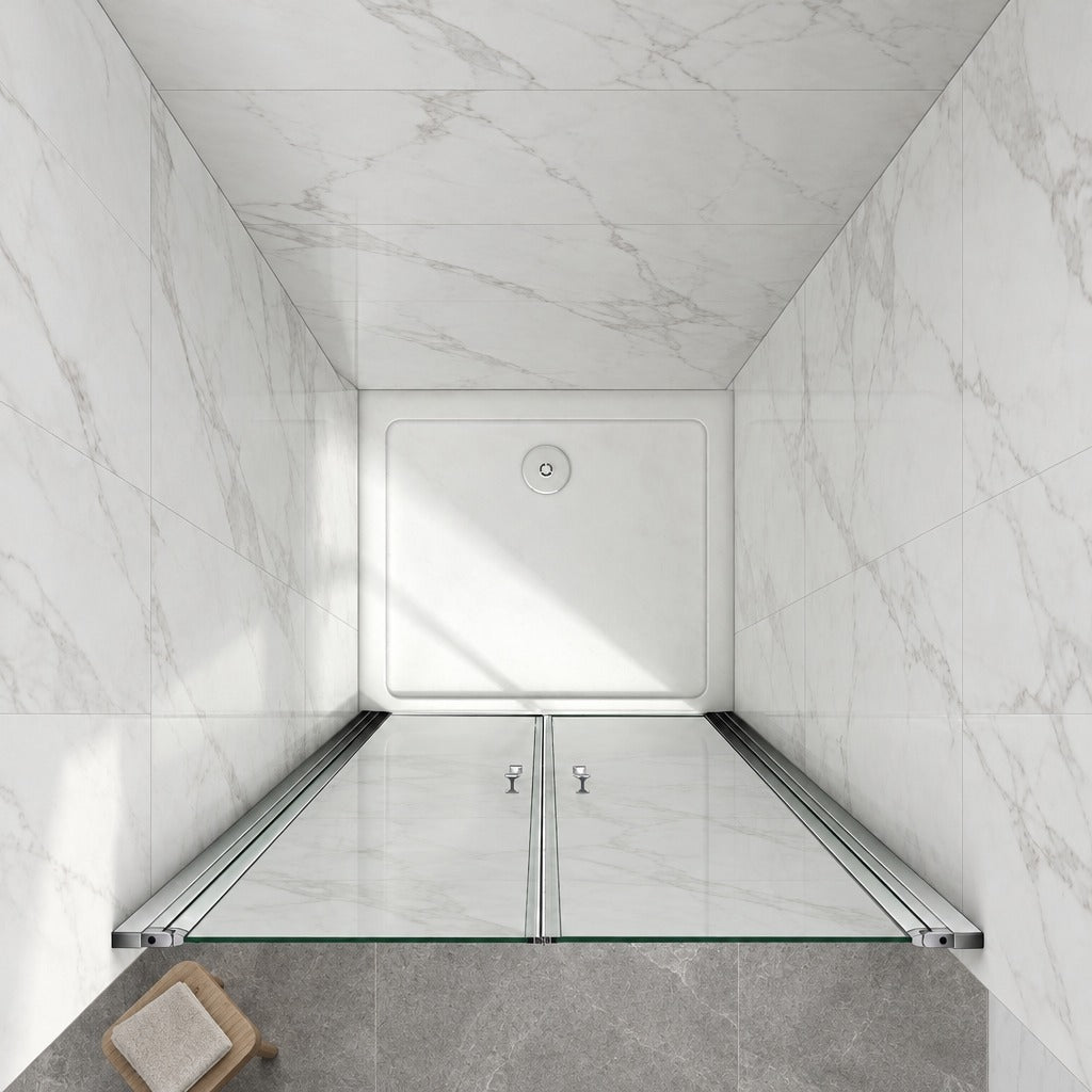 Porte de douche pivotante pour niche – en situation dans une salle de bain