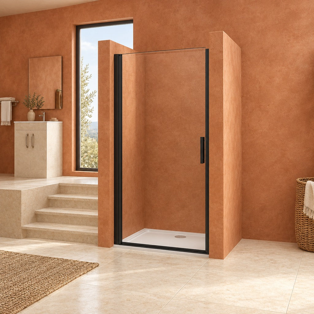 Porte de douche pivotante pour niche – en situation dans une salle de bain