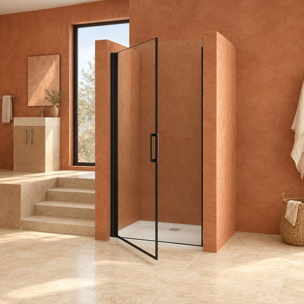 Porte de douche pivotante pour niche – en situation dans une salle de bain