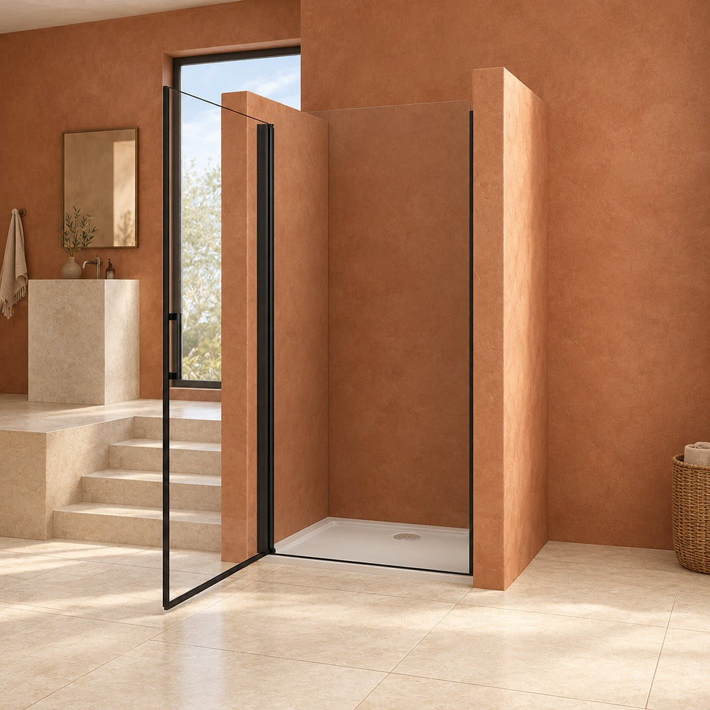 Porte de douche pivotante pour niche – en situation dans une salle de bain
