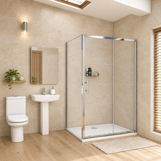 Cabine de douche coulissante accès d'angle – en situation dans une salle de bain