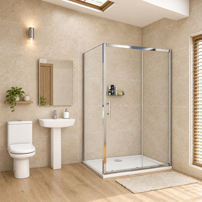 Cabine de douche coulissante accès d'angle – en situation dans une salle de bain