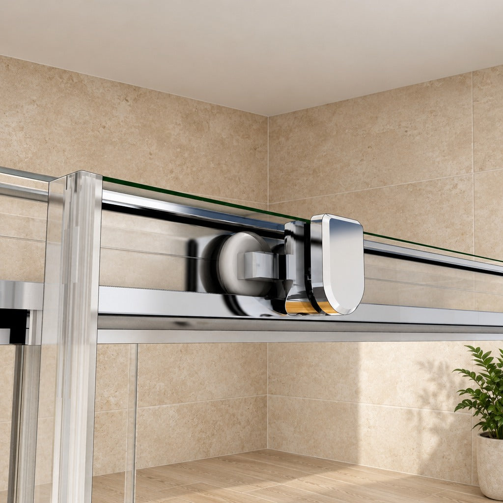 Cabine de douche coulissante accès d'angle – en situation dans une salle de bain