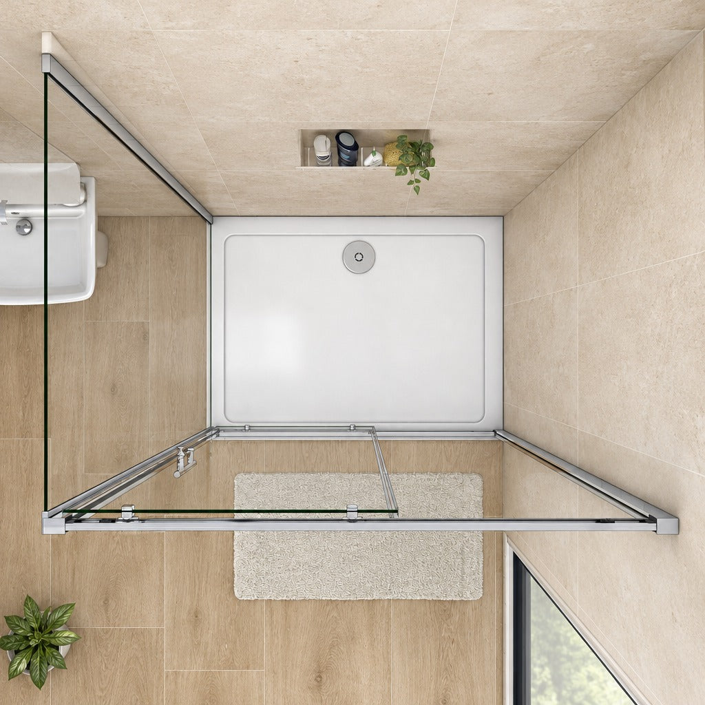 Cabine de douche coulissante accès d'angle – en situation dans une salle de bain