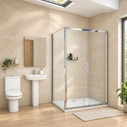Cabine de douche coulissante accès d'angle – en situation dans une salle de bain
