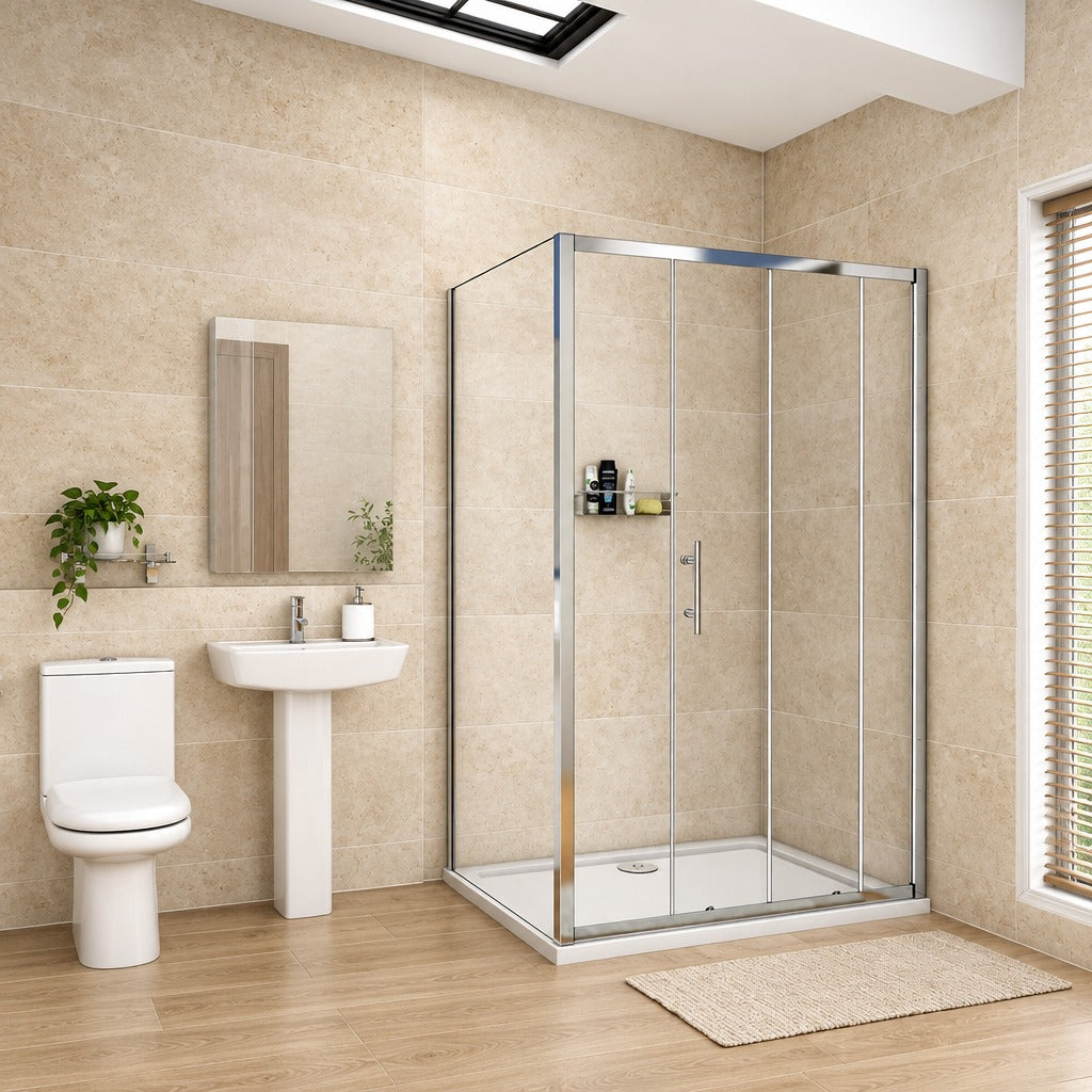 Cabine de douche coulissante accès d'angle – en situation dans une salle de bain