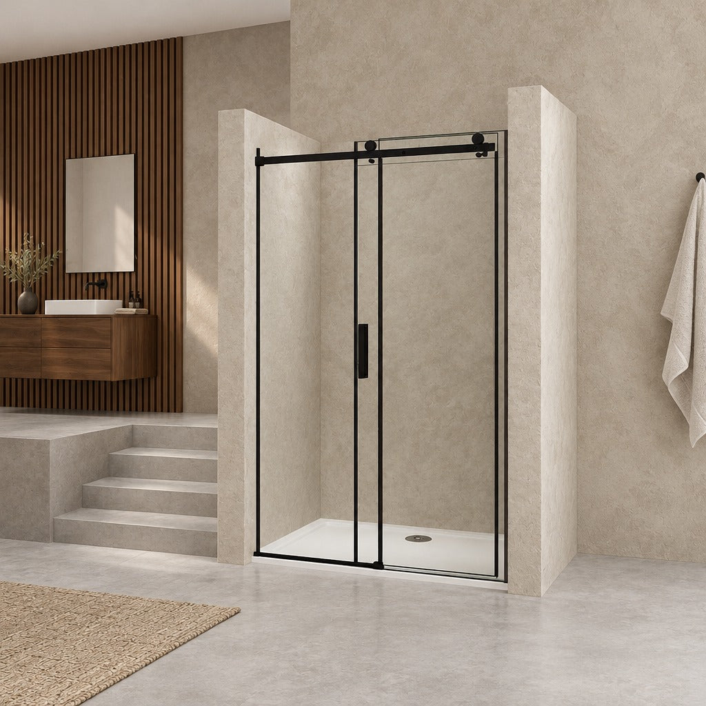 Porte de douche coulissante pour niche – en situation dans une salle de bain