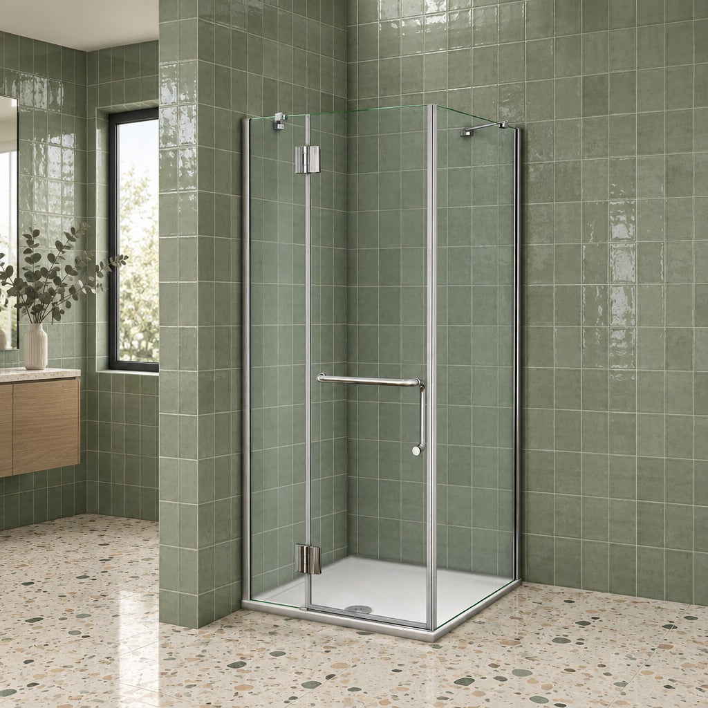 Cabine de douche pliante accès d'angle – en situation dans une salle de bain