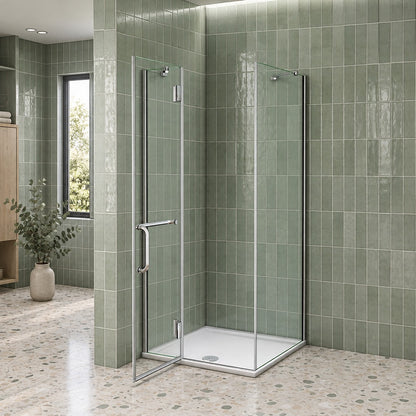 Cabine de douche pliante accès d'angle – en situation dans une salle de bain