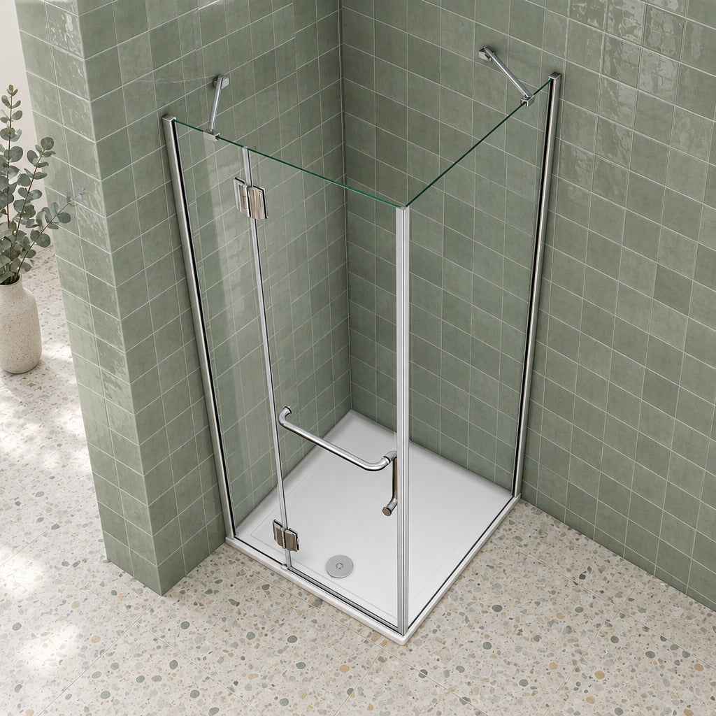 Cabine de douche pliante accès d'angle – en situation dans une salle de bain