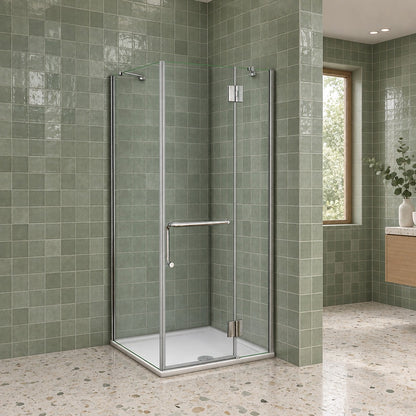 Cabine de douche pliante accès d'angle – en situation dans une salle de bain