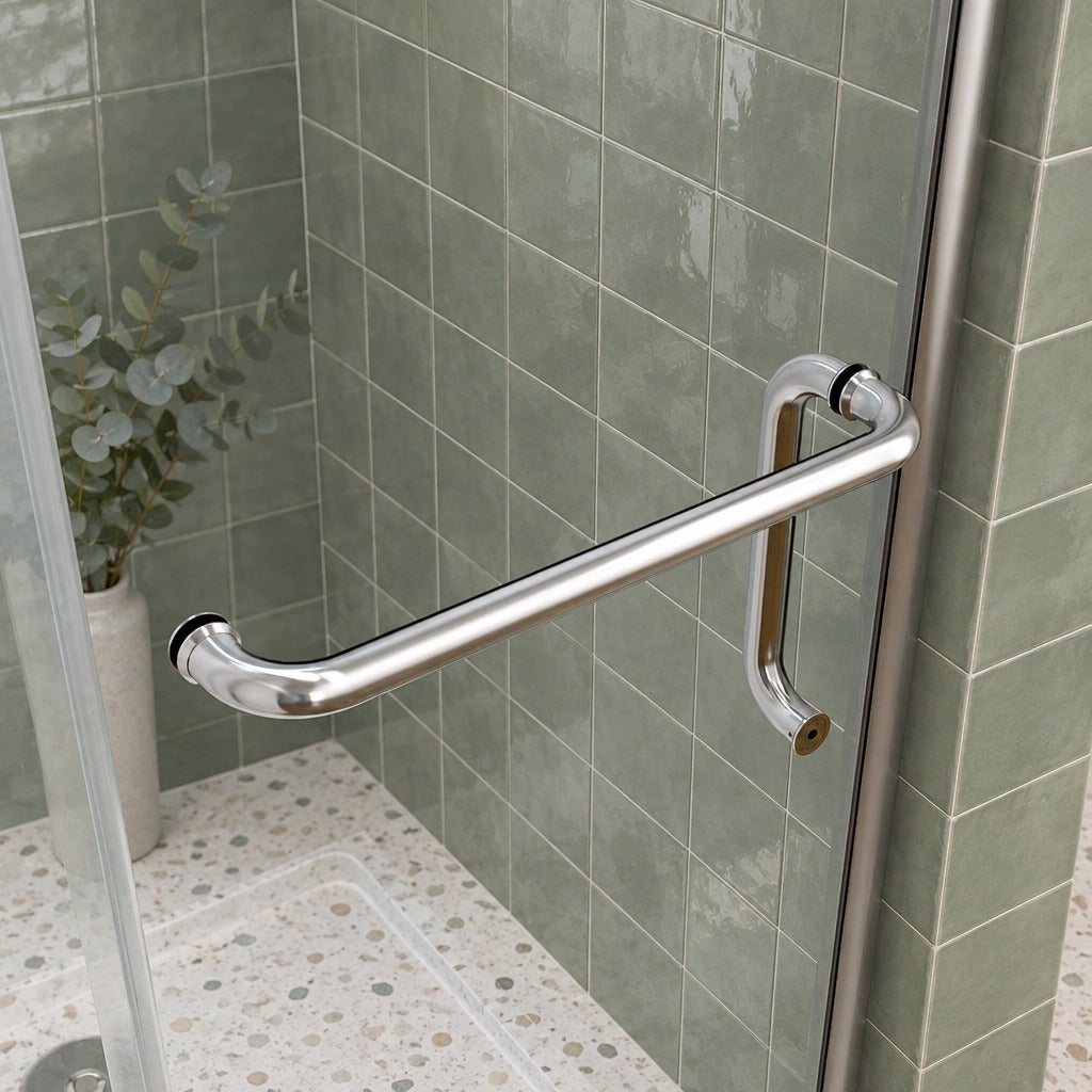 Cabine de douche pliante accès d'angle – en situation dans une salle de bain