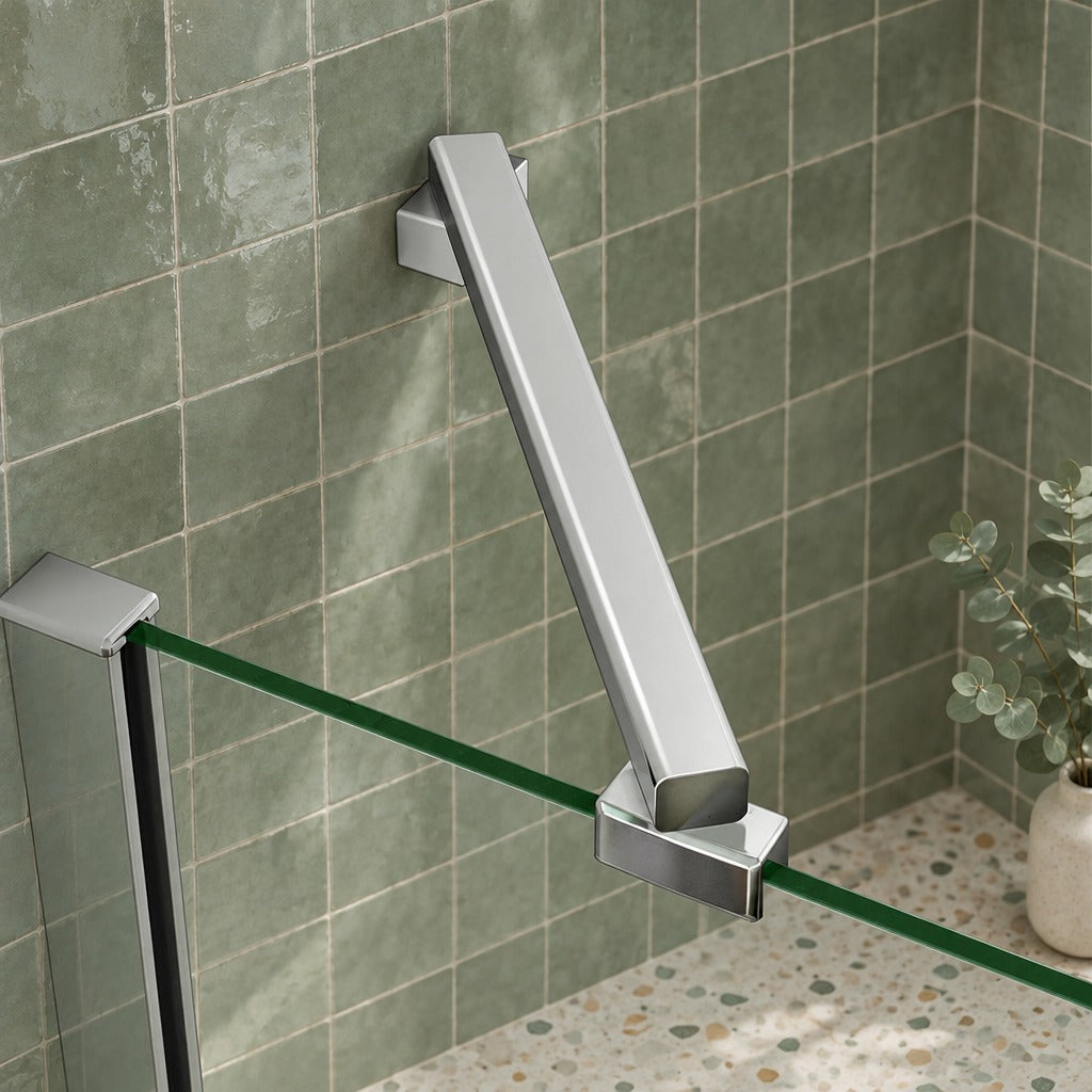 Cabine de douche pliante accès d'angle – en situation dans une salle de bain