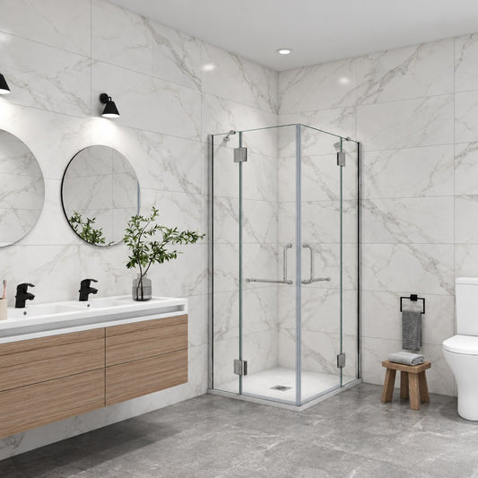 Cabine de douche à 2 portes pliantes accès d'angle – en situation dans une salle de bain