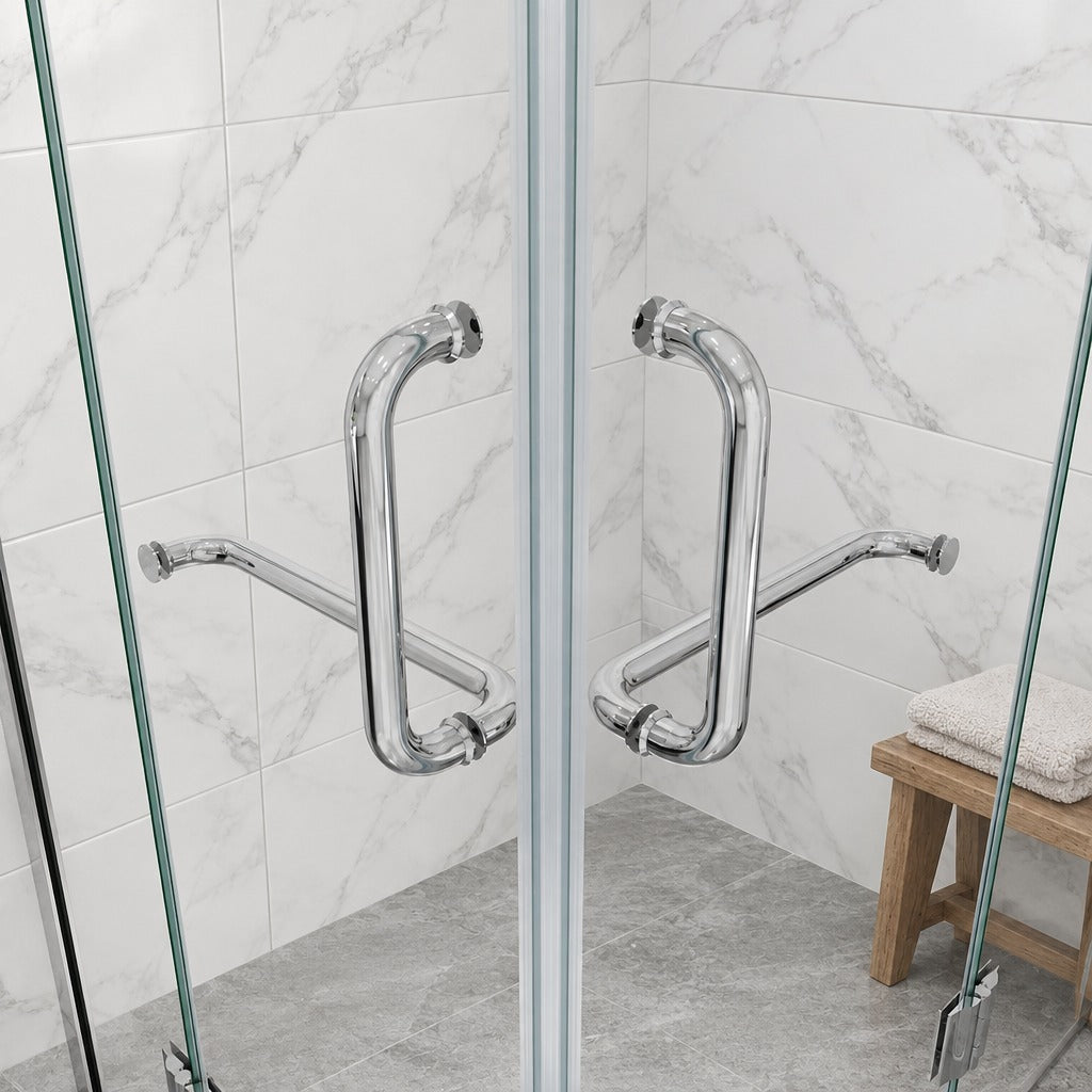 Cabine de douche à 2 portes pliantes accès d'angle – en situation dans une salle de bain