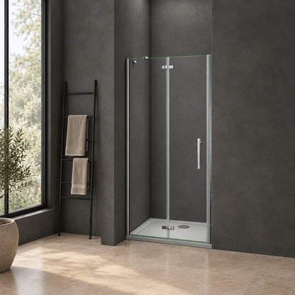 Porte de douche pivotante-pliante pour niche – en situation dans une salle de bain