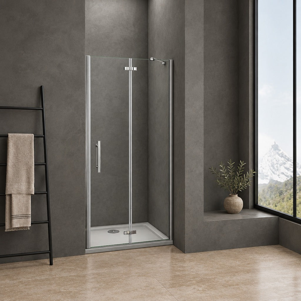 Porte de douche pivotante-pliante pour niche – en situation dans une salle de bain