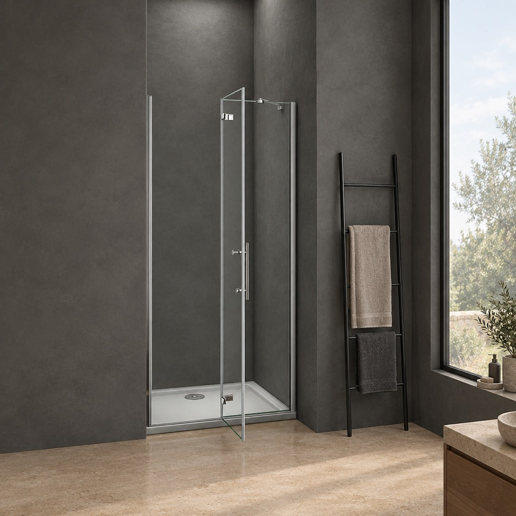 Porte de douche pivotante-pliante pour niche – en situation dans une salle de bain
