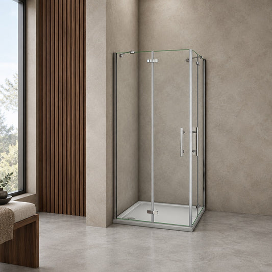 Cabine de douche à 2 portes pliantes accès d'angle – en situation dans une salle de bain