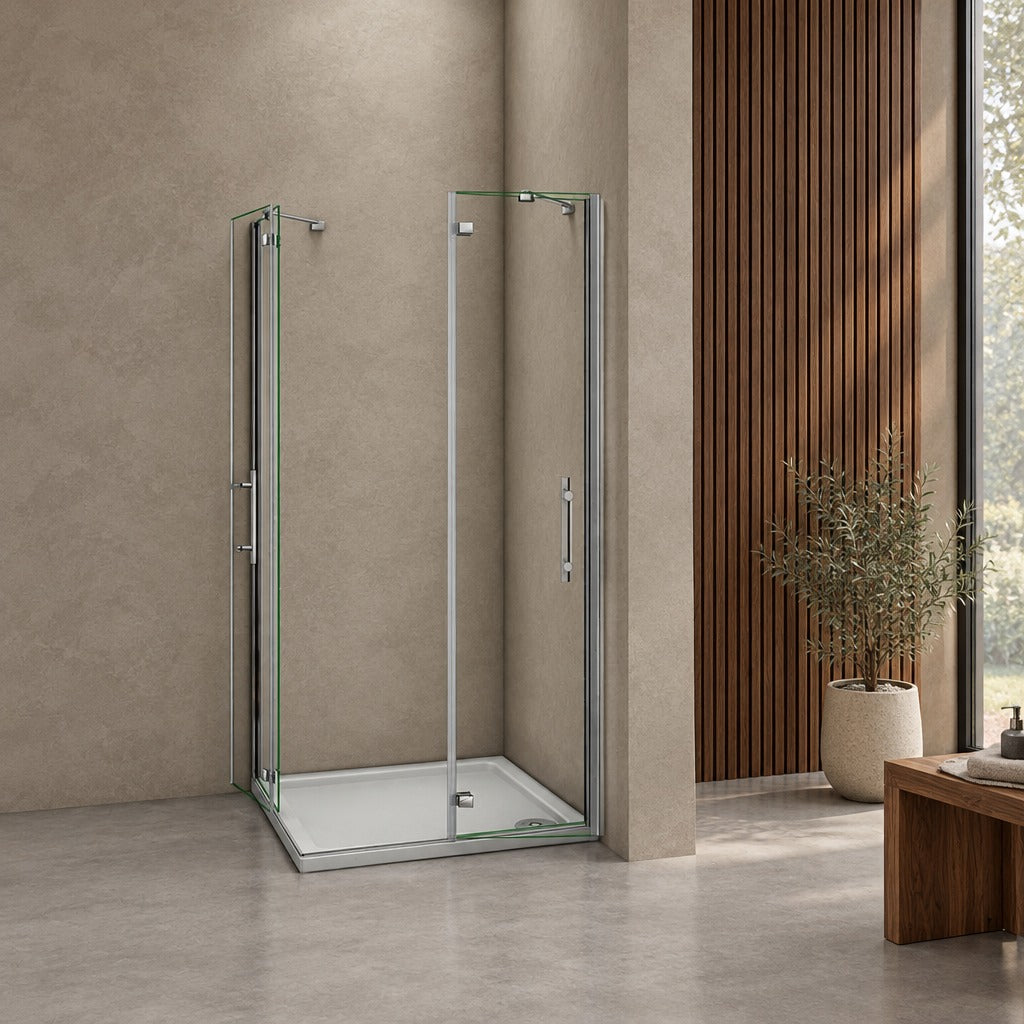 Cabine de douche à 2 portes pliantes accès d'angle – en situation dans une salle de bain