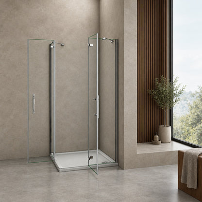 Cabine de douche à 2 portes pliantes accès d'angle – en situation dans une salle de bain