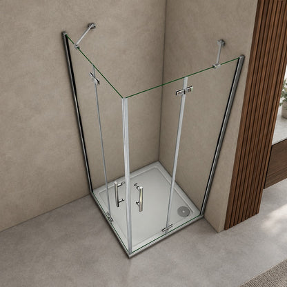 Cabine de douche à 2 portes pliantes accès d'angle – en situation dans une salle de bain