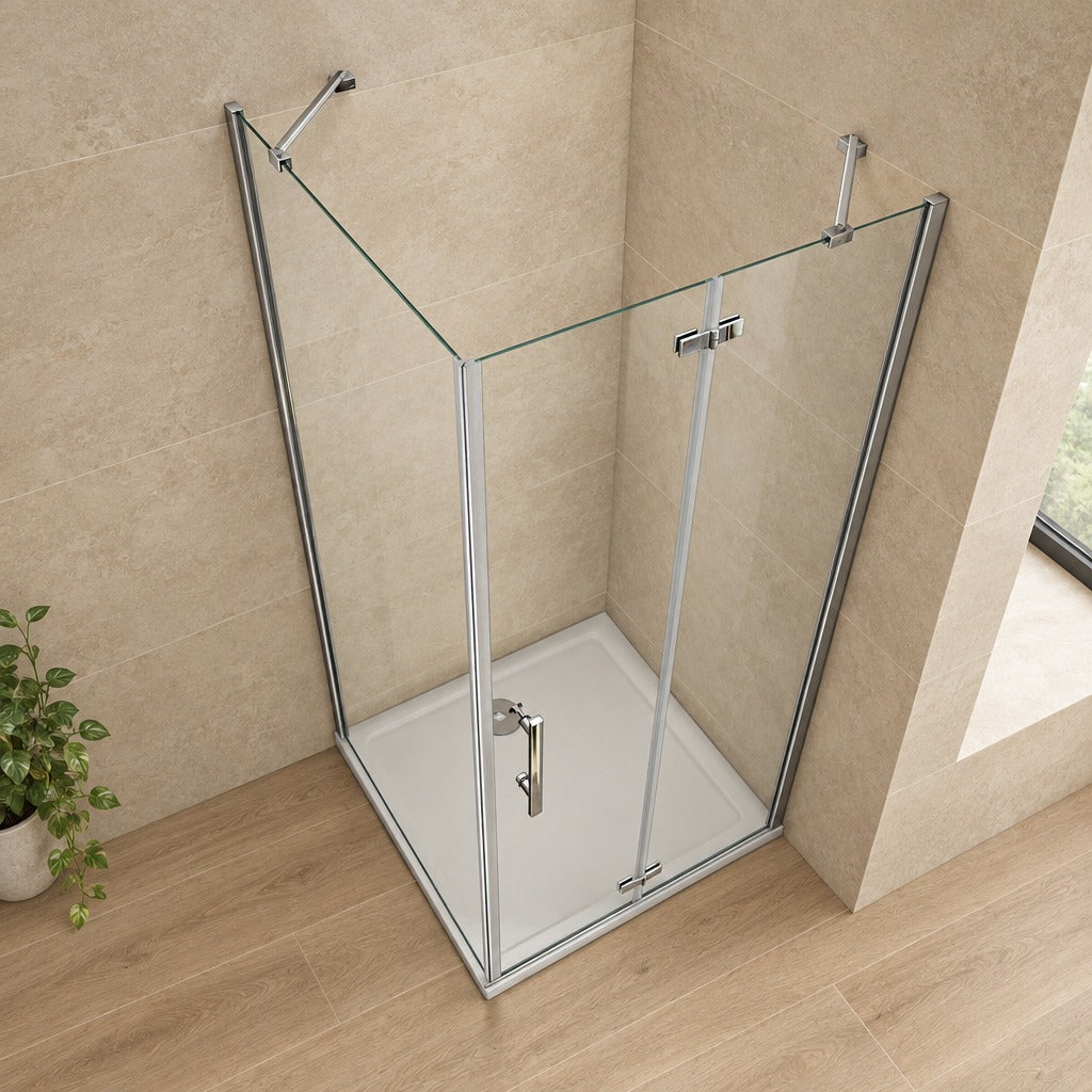Cabine de douche pliante accès d'angle – en situation dans une salle de bain