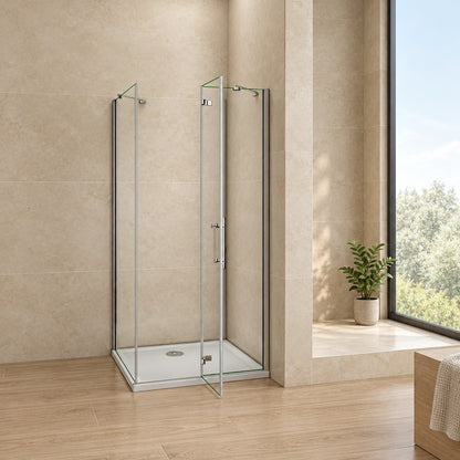 Cabine de douche pliante accès d'angle – en situation dans une salle de bain