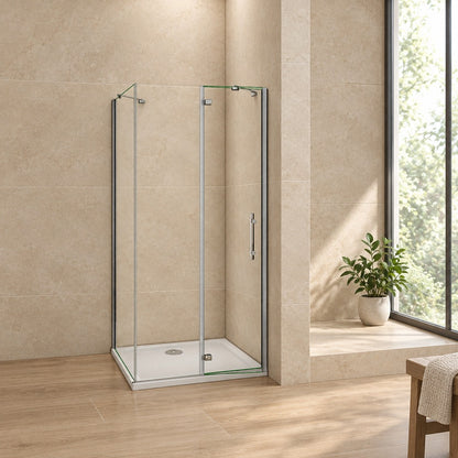 Cabine de douche pliante accès d'angle – en situation dans une salle de bain