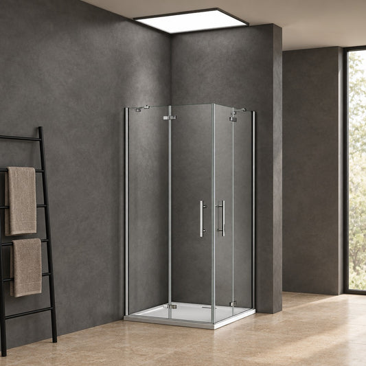 Cabine de douche à 2 portes pliantes accès d'angle – en situation dans une salle de bain