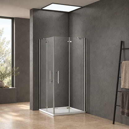 Cabine de douche à 2 portes pliantes accès d'angle – en situation dans une salle de bain