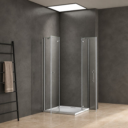 Cabine de douche à 2 portes pliantes accès d'angle – en situation dans une salle de bain