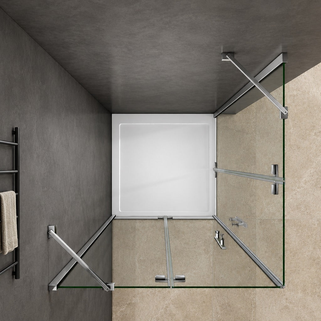 Cabine de douche à 2 portes pliantes accès d'angle – en situation dans une salle de bain