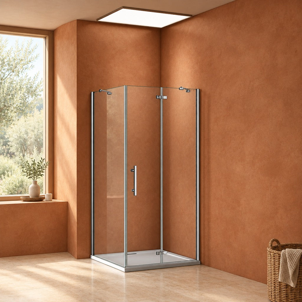 Cabine de douche pliante accès d'angle – en situation dans une salle de bain