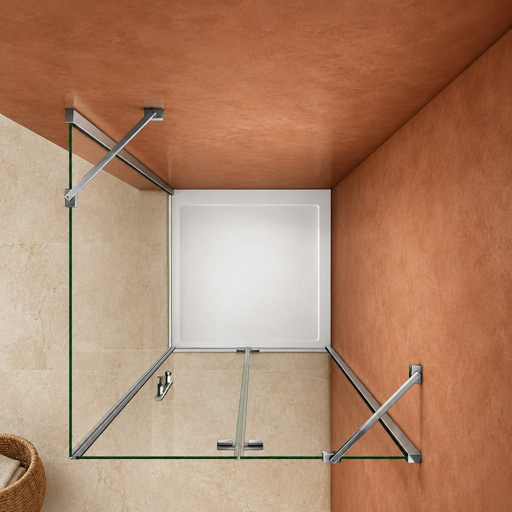 Cabine de douche pliante accès d'angle – en situation dans une salle de bain
