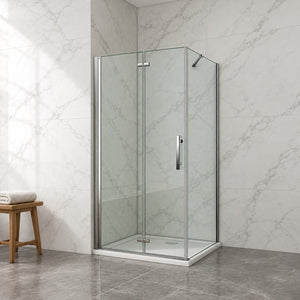 Cabine de douche pliante accès d'angle – en situation dans une salle de bain