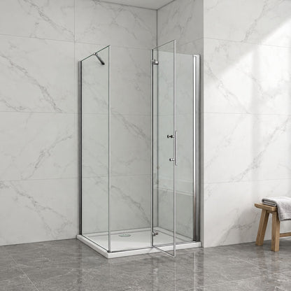 Cabine de douche pliante accès d'angle – en situation dans une salle de bain