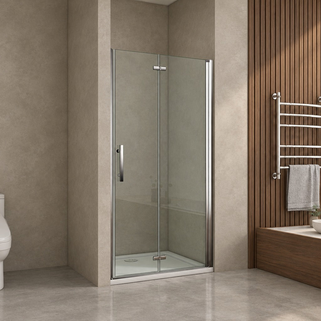 Porte de douche pivotante-pliante pour niche – en situation dans une salle de bain
