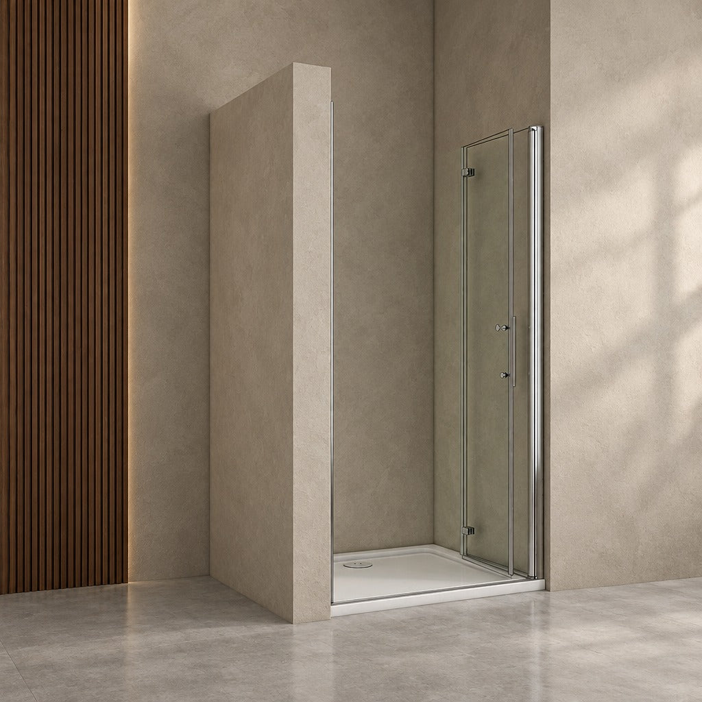 Porte de douche pivotante-pliante pour niche – en situation dans une salle de bain