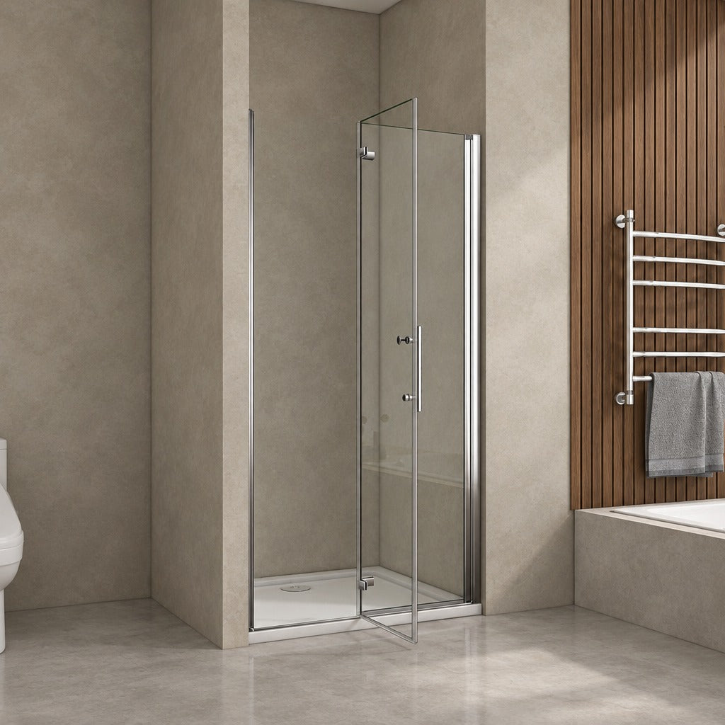 Porte de douche pivotante-pliante pour niche – en situation dans une salle de bain