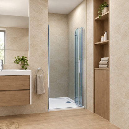 Porte de douche pivotante-pliante pour niche – en situation dans une salle de bain