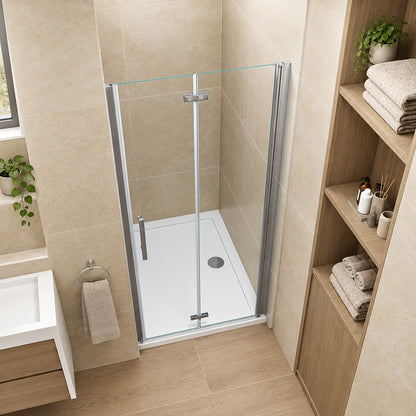 Porte de douche pivotante-pliante pour niche – en situation dans une salle de bain