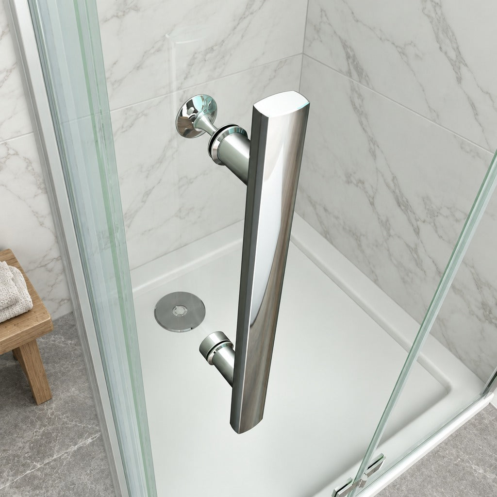 Cabine de douche pivotante-pliante accès d'angle – en situation dans une salle de bain