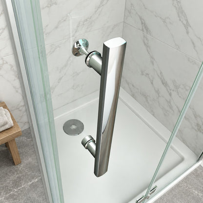 Cabine de douche pivotante-pliante accès d'angle – en situation dans une salle de bain