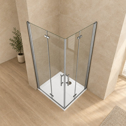 Cabine de douche pivotante-pliante accès d'angle – en situation dans une salle de bain