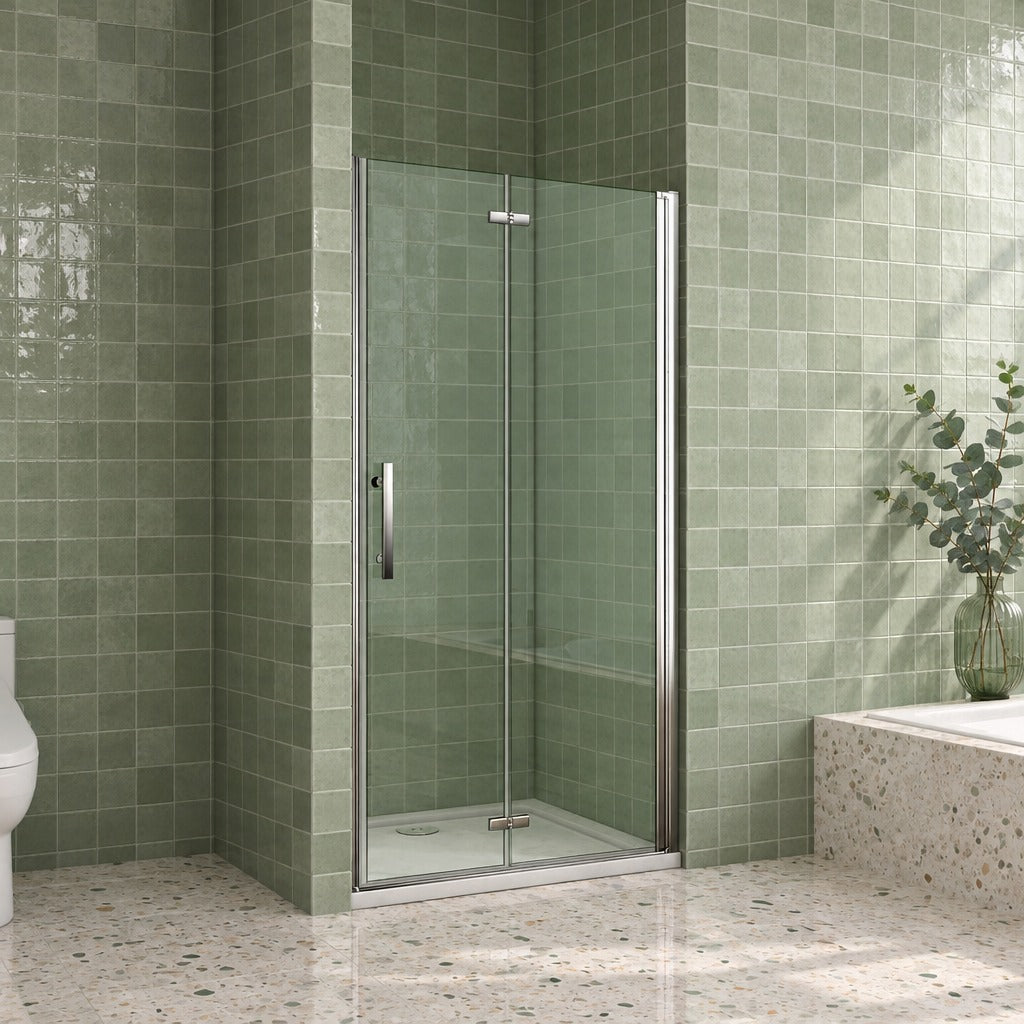 Porte de douche pivotante-pliante pour niche – en situation dans une salle de bain