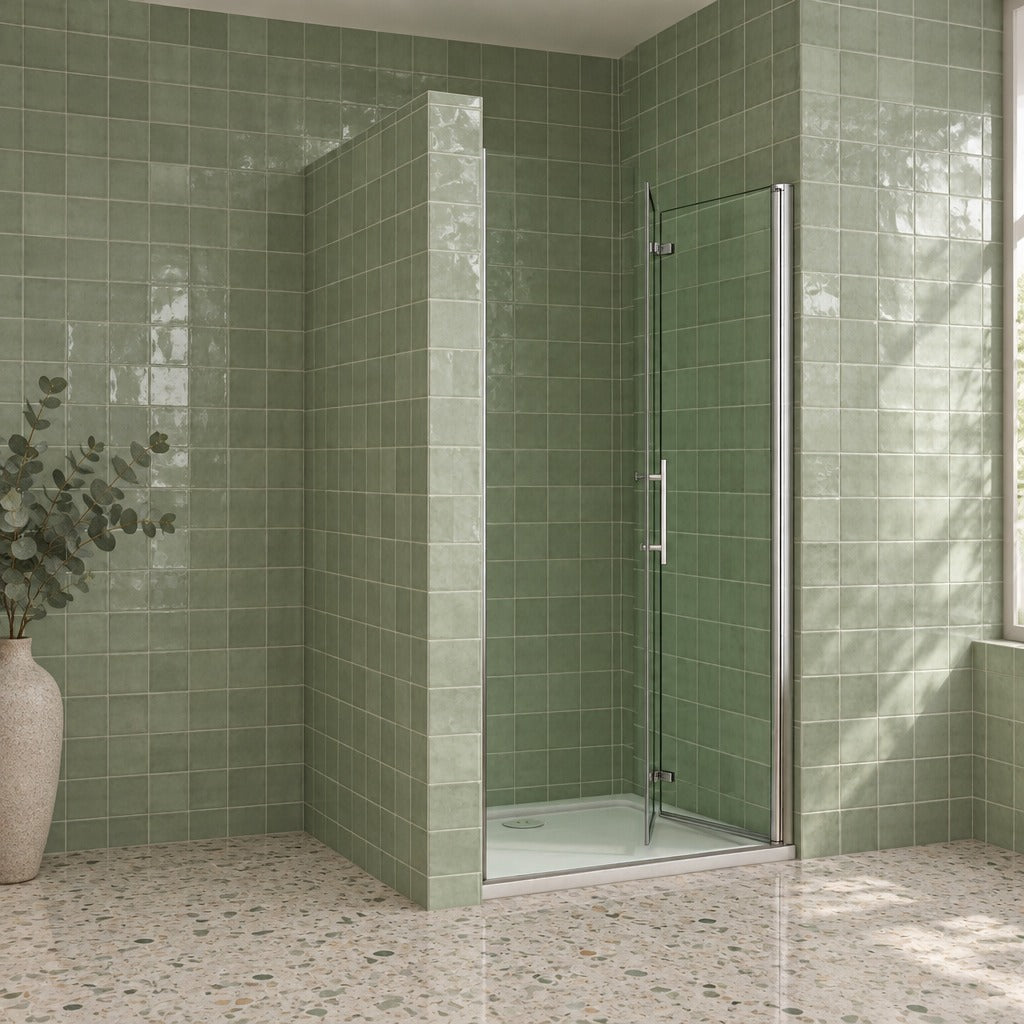 Porte de douche pivotante-pliante pour niche – en situation dans une salle de bain