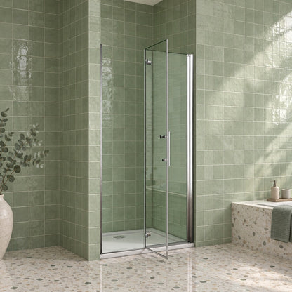Porte de douche pivotante-pliante pour niche – en situation dans une salle de bain